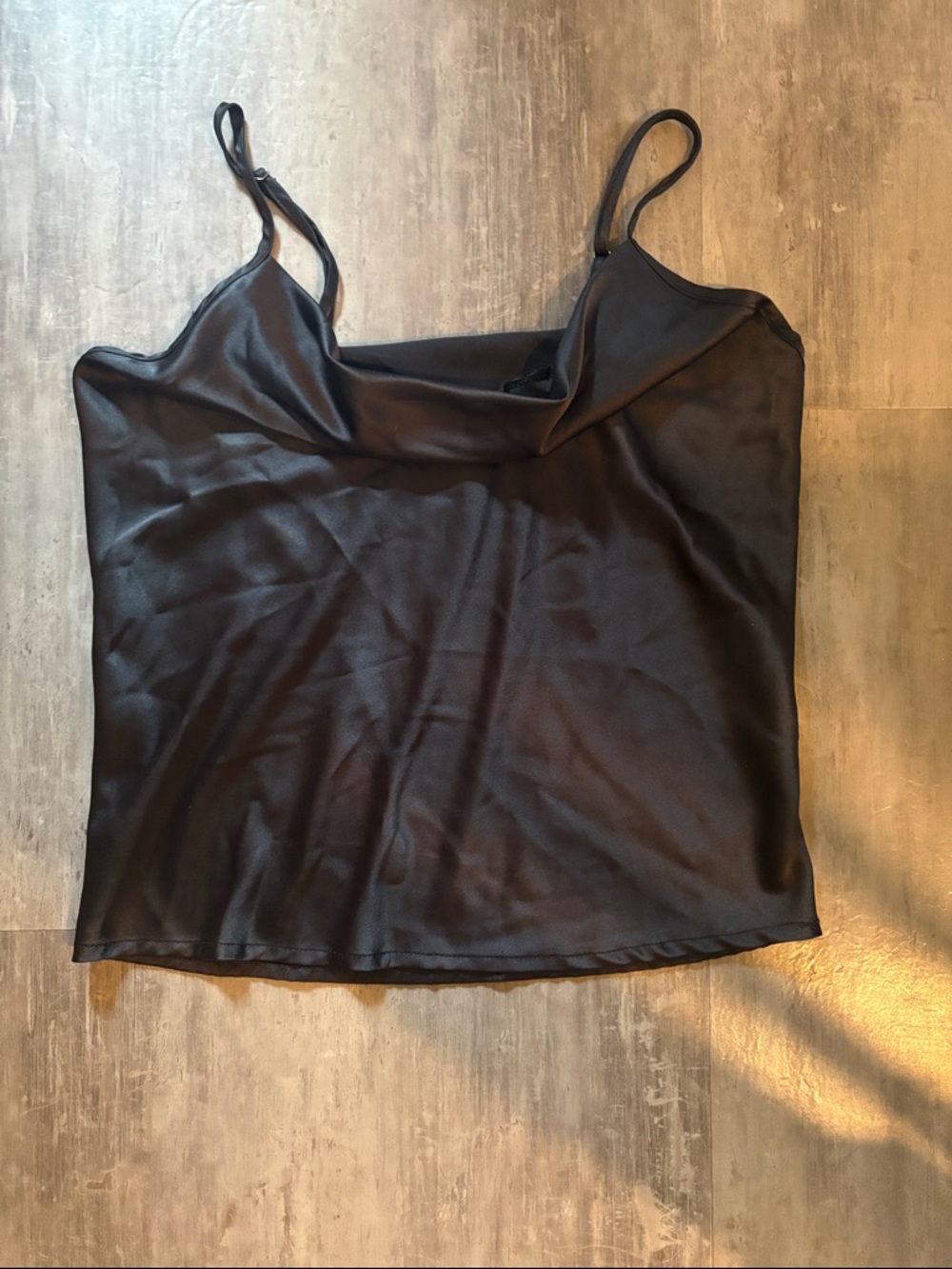 Satin Cowl Neck Camisole Tank Top - Black